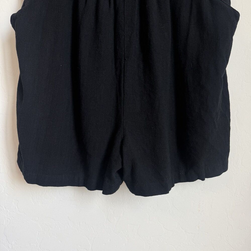 Womens Large Black Linen Blend Overall Romper Shorts Boho Festival Breathable - Picture 3 of 16